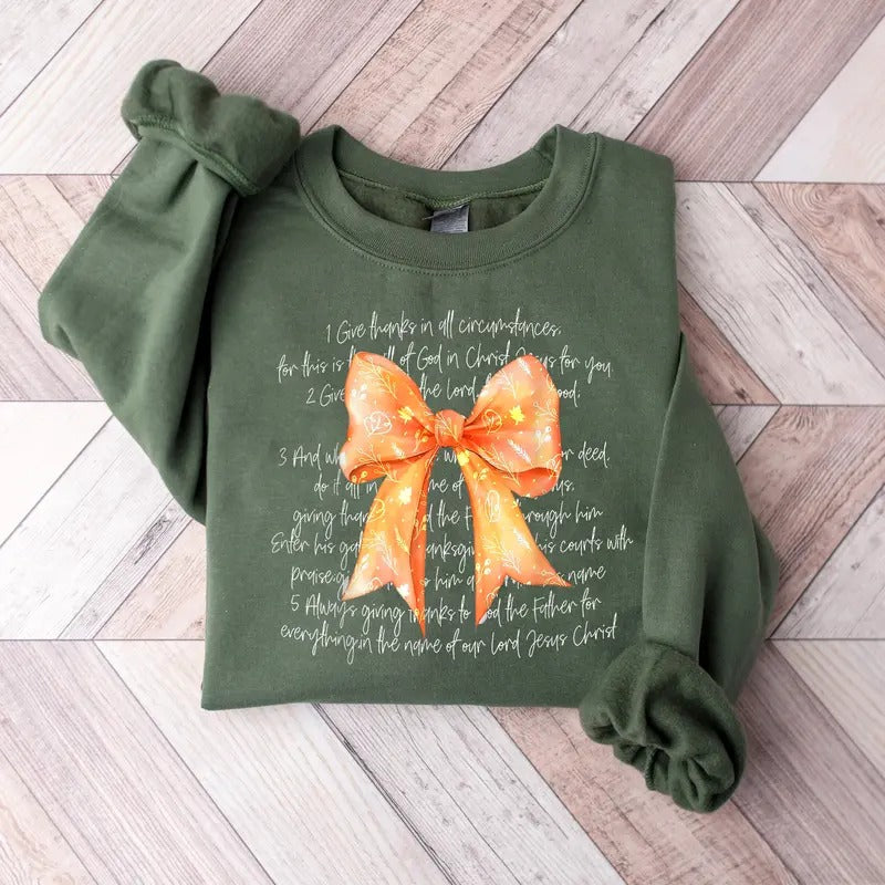 Thanksgiving Bible Verses Sweatshirt, Coquette Fall Bow Sweater, png, Thanksgiving Bible Verse Shirt, Fall Jesus Shirt,...
