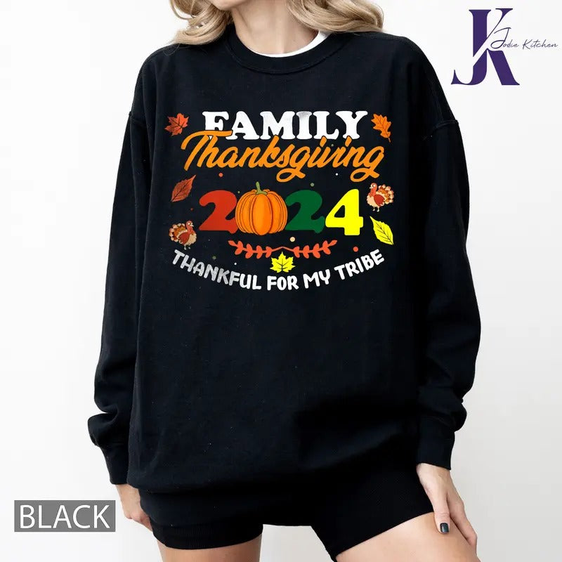 Thanksgiving Shirt 2024, Thanksgiving Family Party, Thanks My Tribe Autumn T-shirt Hoodie, Sweatshirt | ZylaModa.com