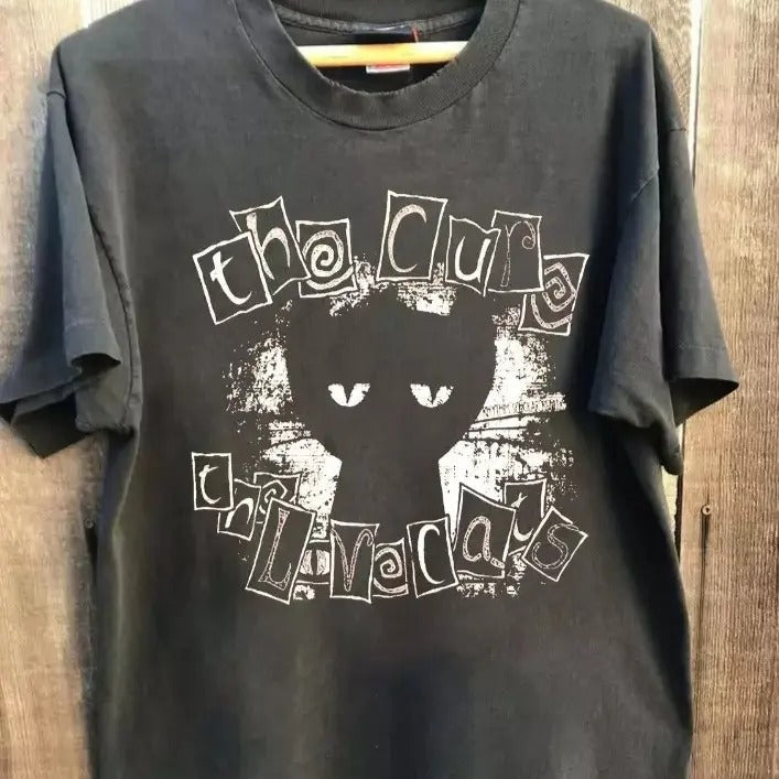 The Cure Love Cat Shirt, Vintage Band 90s shirt,The Cure Band T-shirt Crewneck Cotton Menswear Top Decoration Print...
