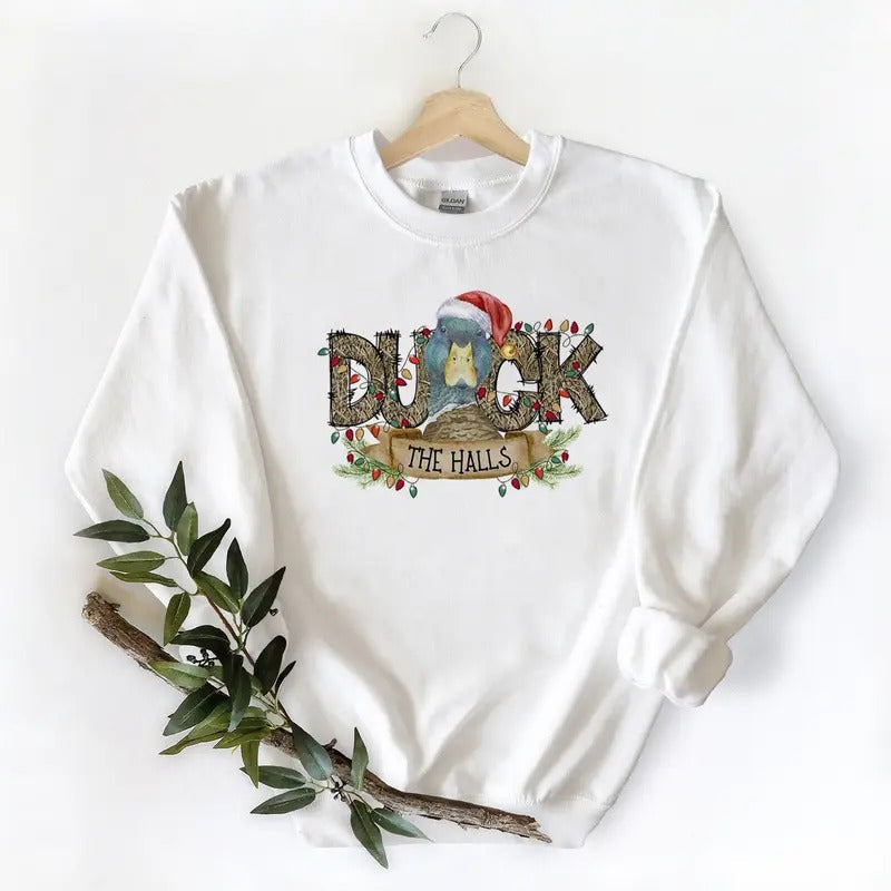 The Halls Christmas Mallard Duck Unisex Tshirt Sweatshirt Hoodie, for duck lovers | ZylaModa.com