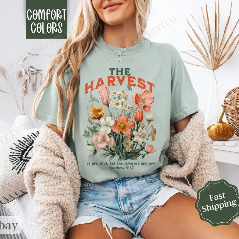 The Harvest Shirt Comfort Colors, Scripture Tshirt, Religious Womens Fall Shirt, Womenswear Oversized Crewneck Hoodie,...