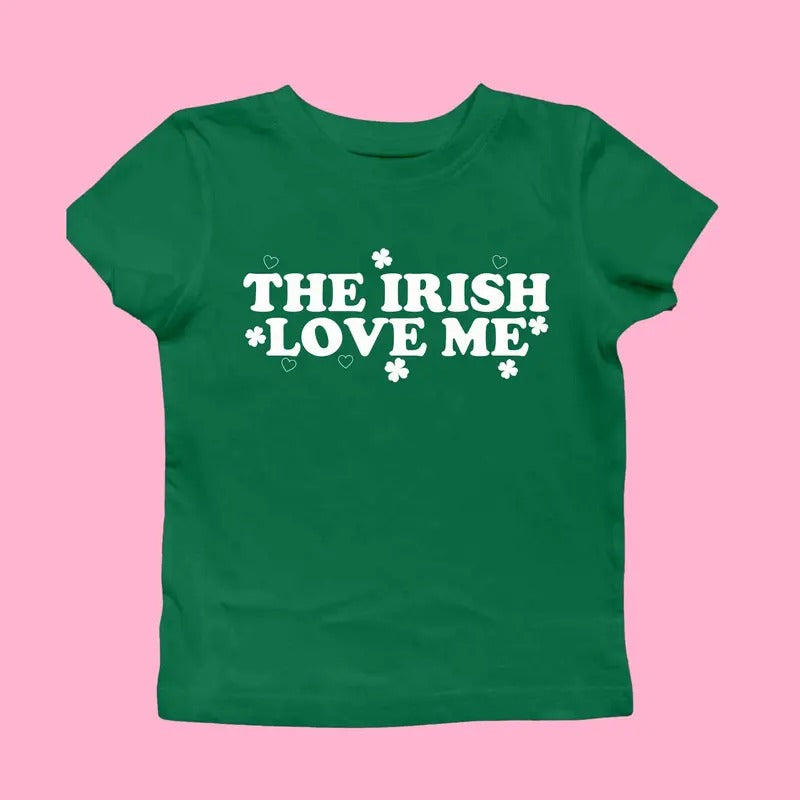The Irish Love Me Women's St. Patrick's Day Shirt, St. Paddy Baby Tee Y2k, Irish Celebration Outfit In Style, St. Patty...