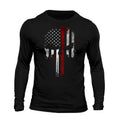 Thin Red Line Flag Skull USA Firefighter Long Sleeve Men's T-Shirt Casual Classic Hoodie, Sweatshirt | ZylaModa.com