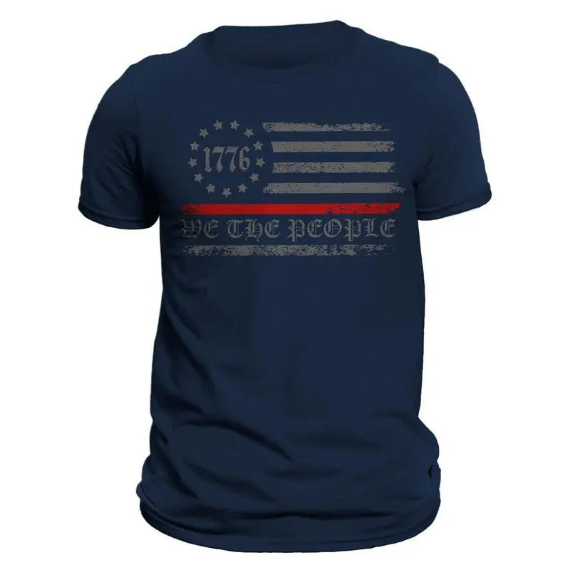 Thin Red Line Flag We The People 1776 Firefighter Men's T-Shirt Hoodie, Sweatshirt | ZylaModa.com