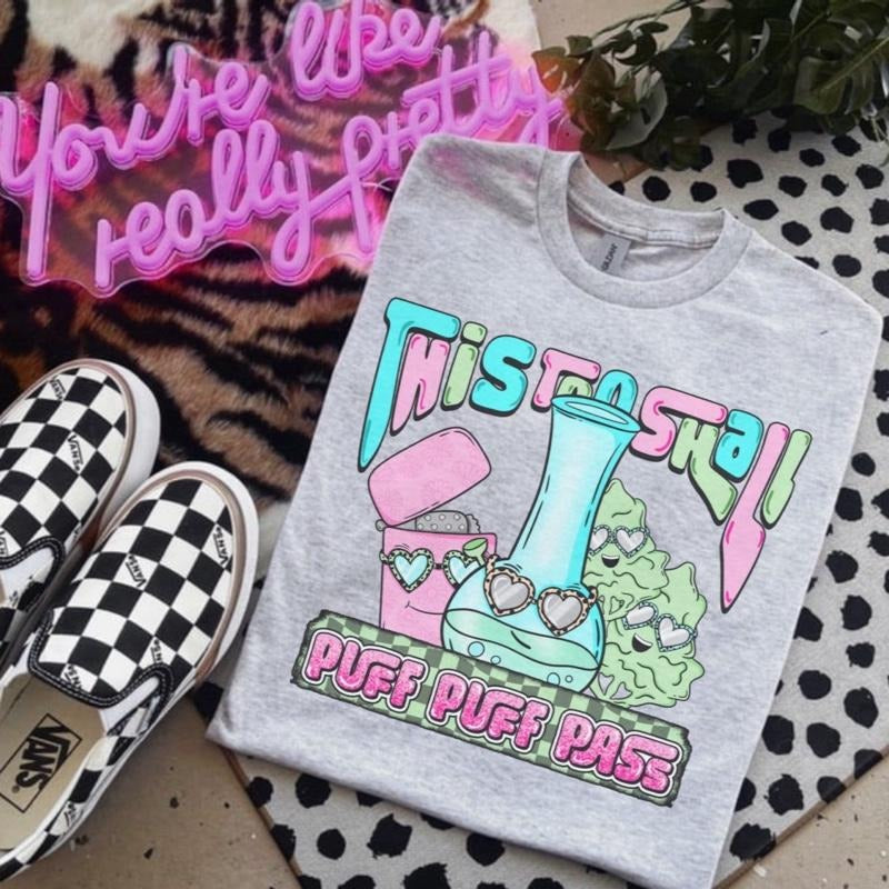 This Too Shall Puff Puff Pass Ash Grey T-Shirt - Bleached - Gildan - Unisex Hoodie, Sweatshirt | ZylaModa.com