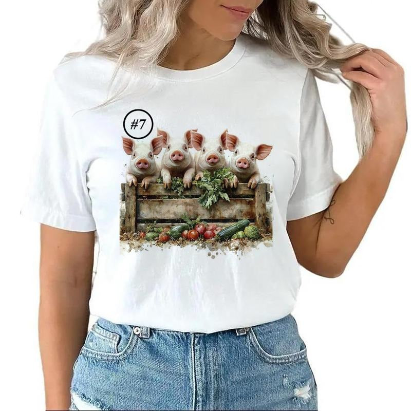Three Farm Pigs in a Farm Yard Shirt Pig Cute Custom Unisex T-shirt Sweatshirt Hoodie Design all #hf 1 Cotton Topstyle{n002}2