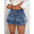 Tiered Layer Ruffle Denim Skorts Y2k Button Front Mini Skirt Shorts T-Shirts, Hoodie, Sweatshirt | ZylaModa.com