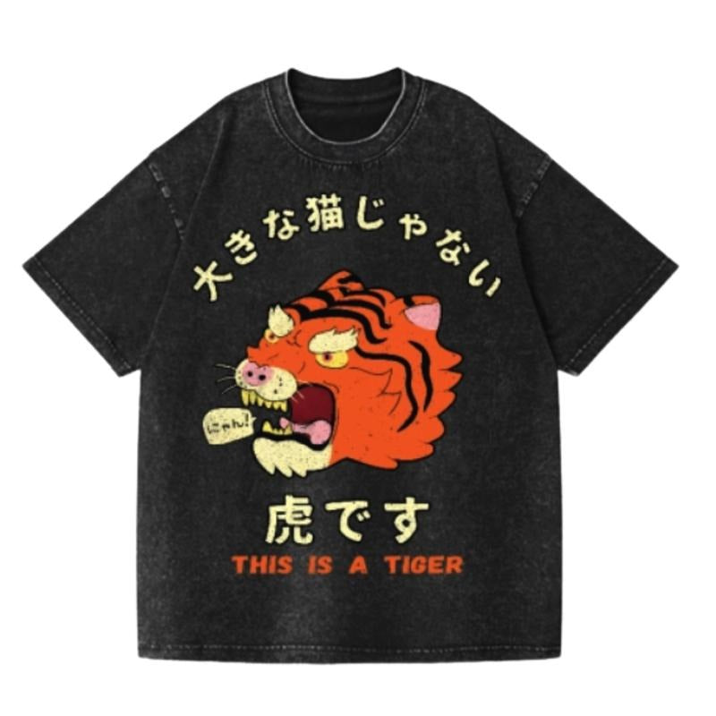 Tiger Vintage Wash Japanese Design T-Shirt Womenswear Streetwear Summer Crewneck Tshirt Hoodie, Sweatshirt | ZylaModa.com