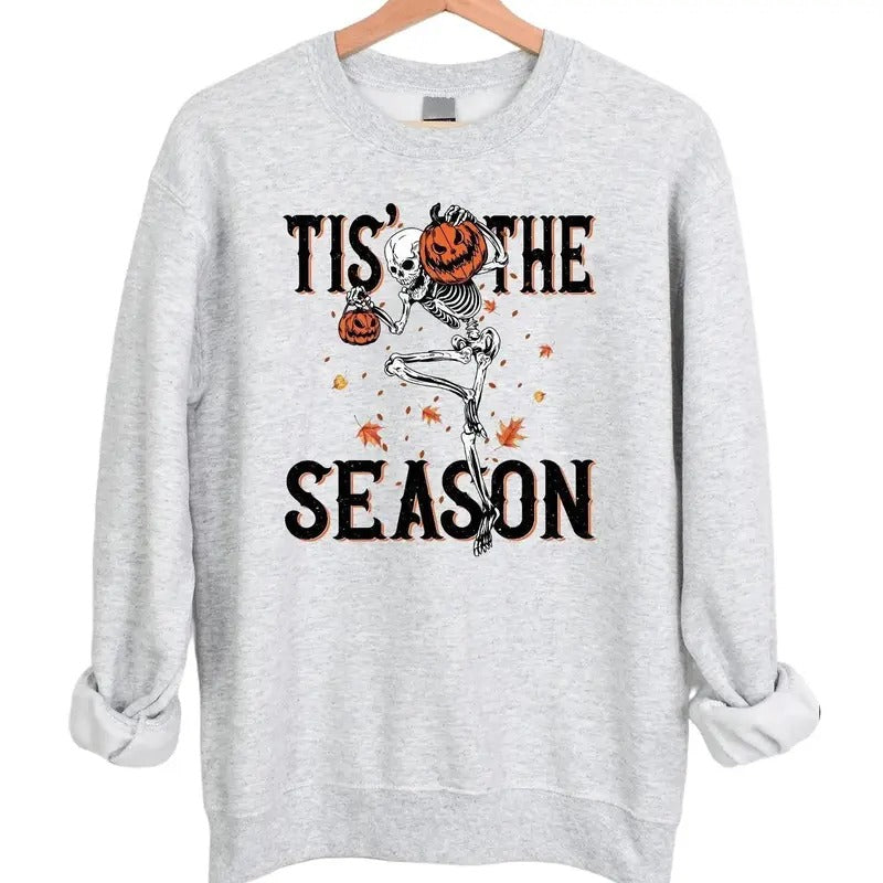 Tis' The Season Skeleton Halloween Crewneck Sweatshirt Hoodie Tshirt, Halloween 2024 Gifts | ZylaModa.com