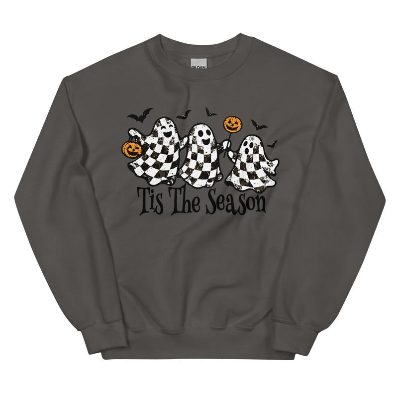 Tis The Season Checkered Ghost Sweatshirt Oversized trendy spooky Crewneck T-Shirts, Hoodie | ZylaModa.com