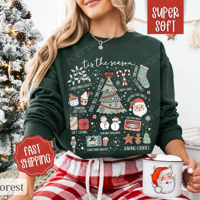Tis the Season Collage Sweatshirt, Tis the Season Crewneck,  Women's Holiday Sweater T-Shirts, Hoodie | ZylaModa.com