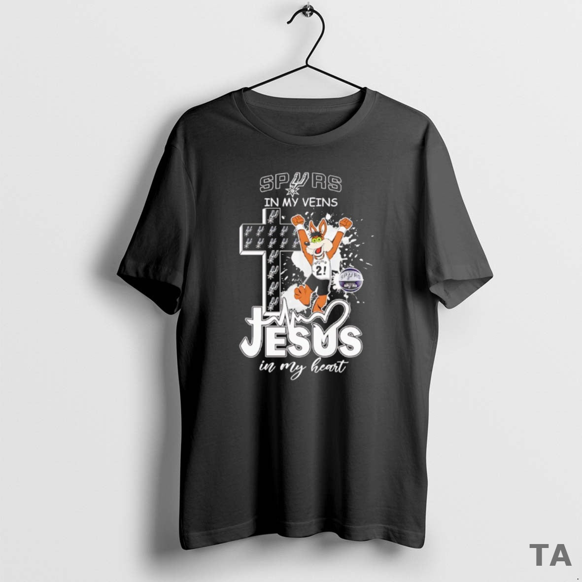 Top San Antonio Spurs Mascot In My Veins Jesus In My Heart T Shirt Sweater Hoodie, Sweatshirt | ZylaModa.com
