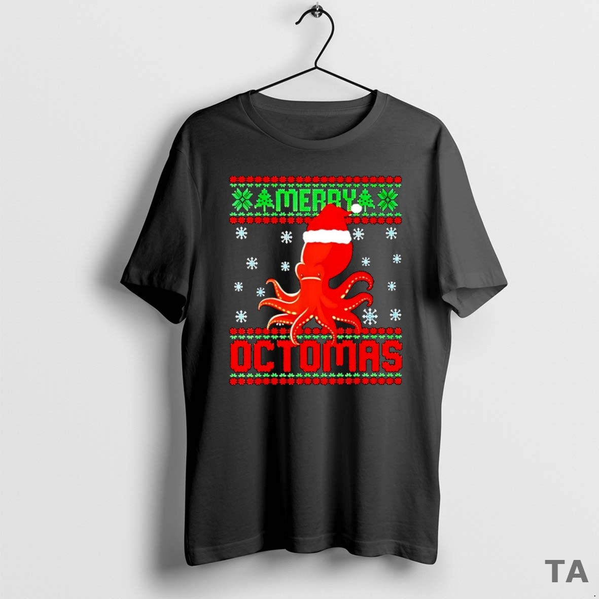 Top Santa Hat Octopus Merry Octomas Ugly Christmas T Shirt Sweater Hoodie, Sweatshirt | ZylaModa.com