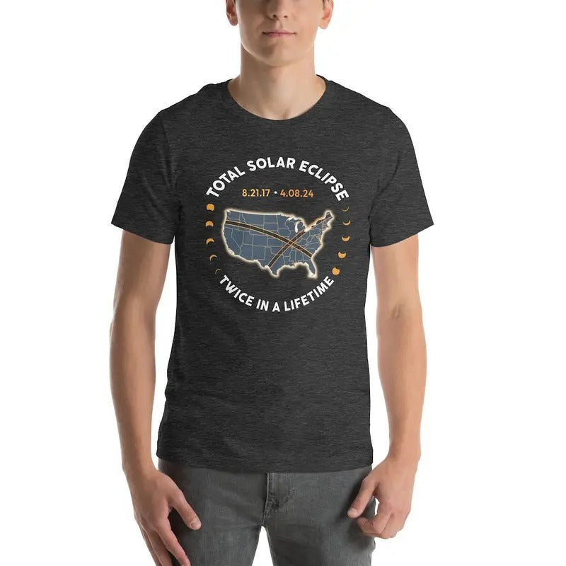 Total Solar Eclipse Twice In A Lifetime 2017 2024 Shirt, April 8 2024, USA Map, Path of Totality shirt Hoodie, Sweatshirt