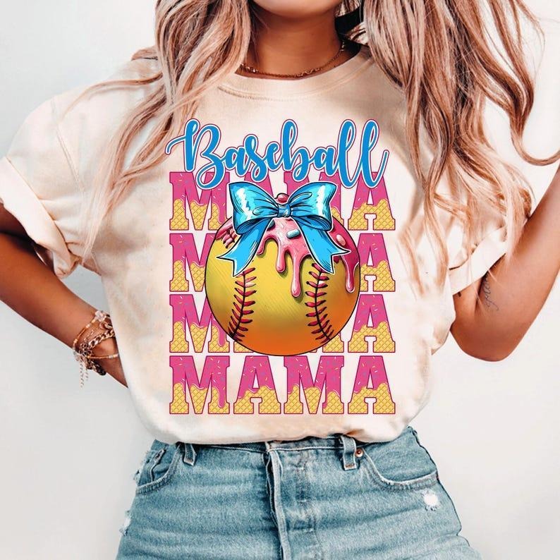 Trendy Baseball Mom Shirt, Dripping Ice Cream tshirt, Sporty Aesthetic Tee, shirt for women Hoodie, Sweatshirt | ZylaModa.com