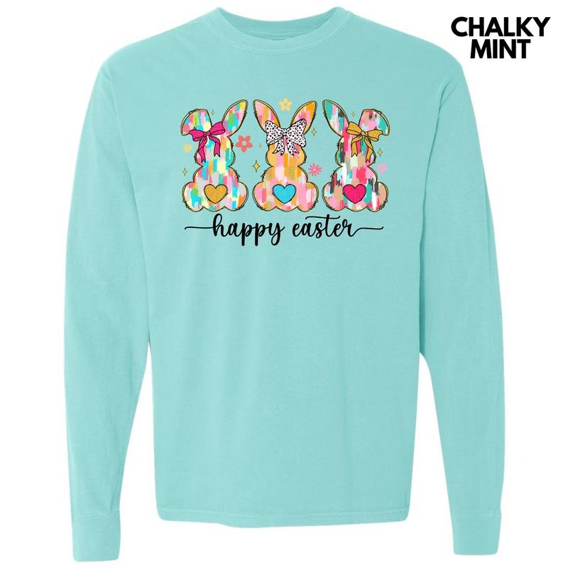 Triple Brushstroke Bunnies Long Sleeve Comfort Colors T-Shirt Hoodie, Sweatshirt | ZylaModa.com