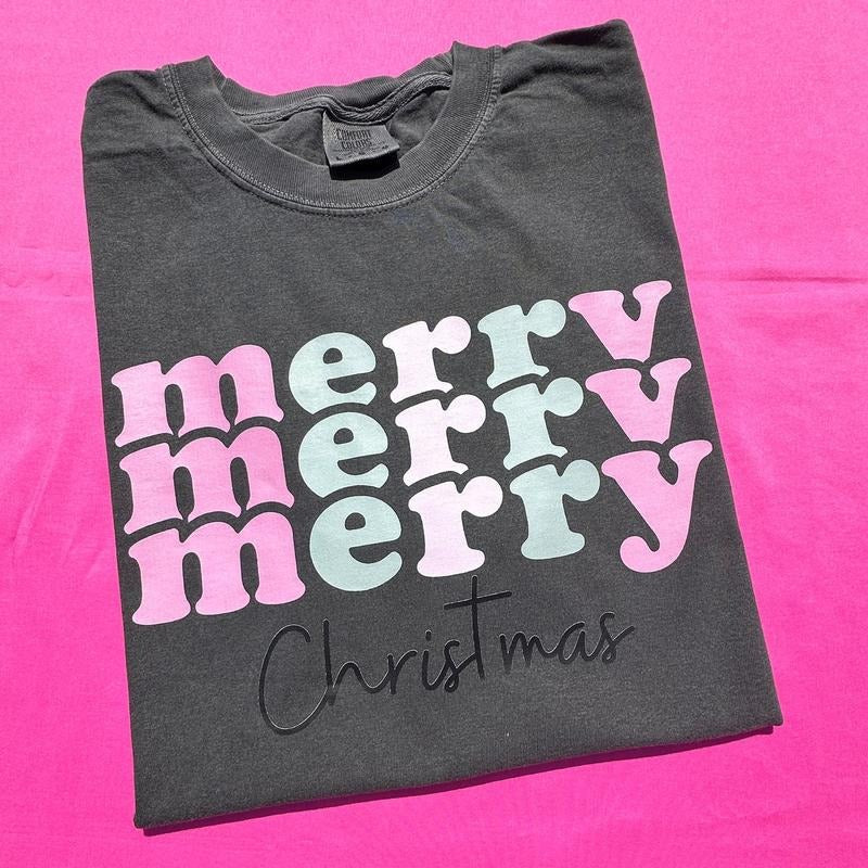 Triple Merry Christmas Comfort Colors T-Shirt 'NLB' Hoodie, Sweatshirt | ZylaModa.com