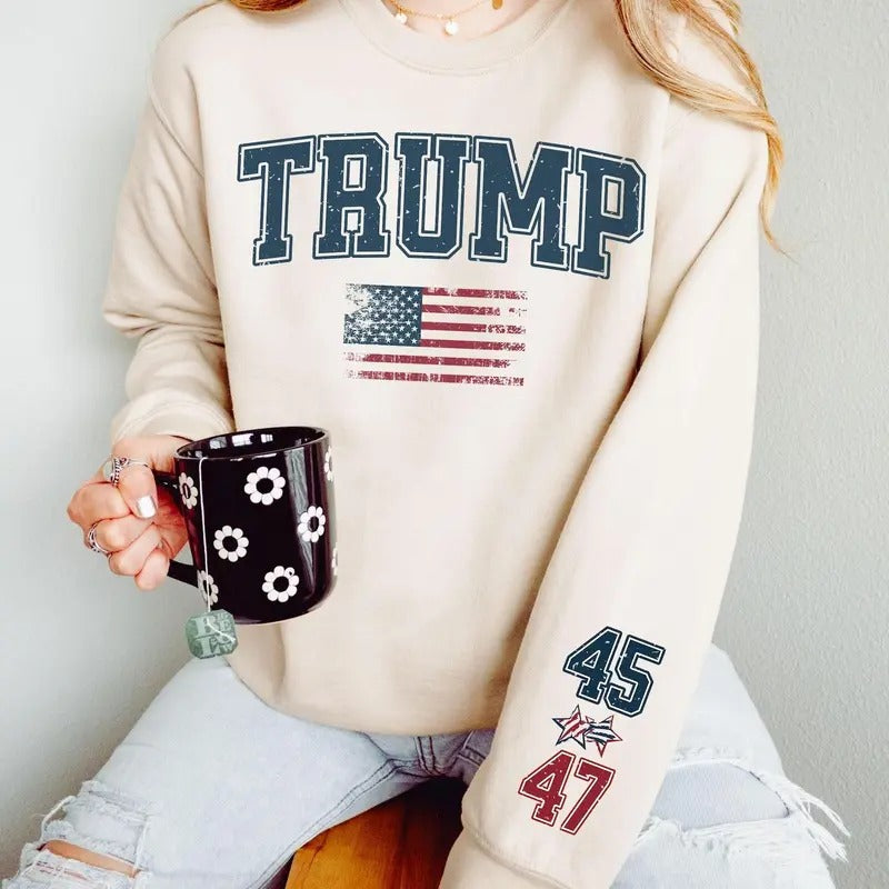 Trump 45 47 Unisex Sweatshirt, Trump 2024 Hoodie, Pro-Trump Pullover, Conservative Gift, Patriotic Sweater, Republican...