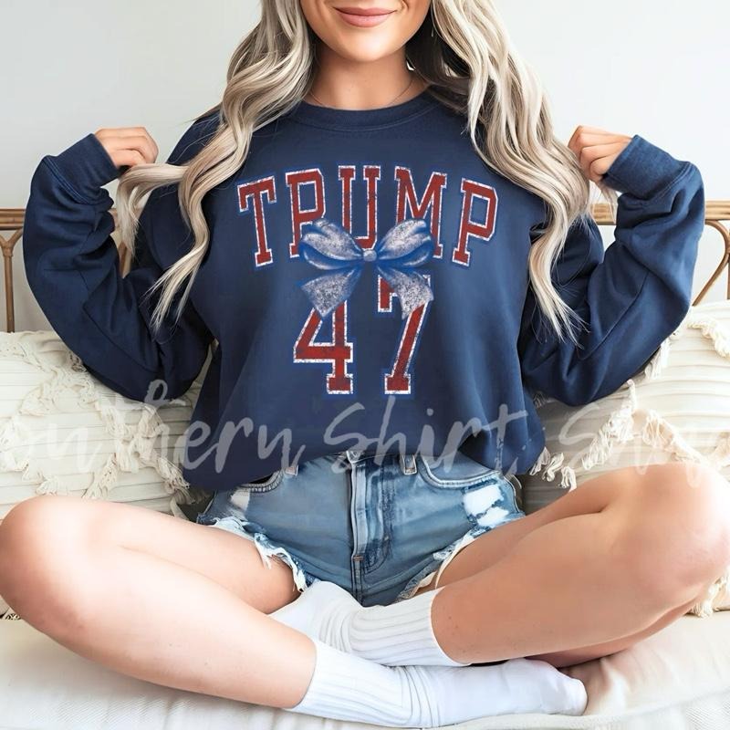 Trump 47 Bow Sweatshirt | Navy Sweatshirt T-Shirts, Hoodie | ZylaModa.com