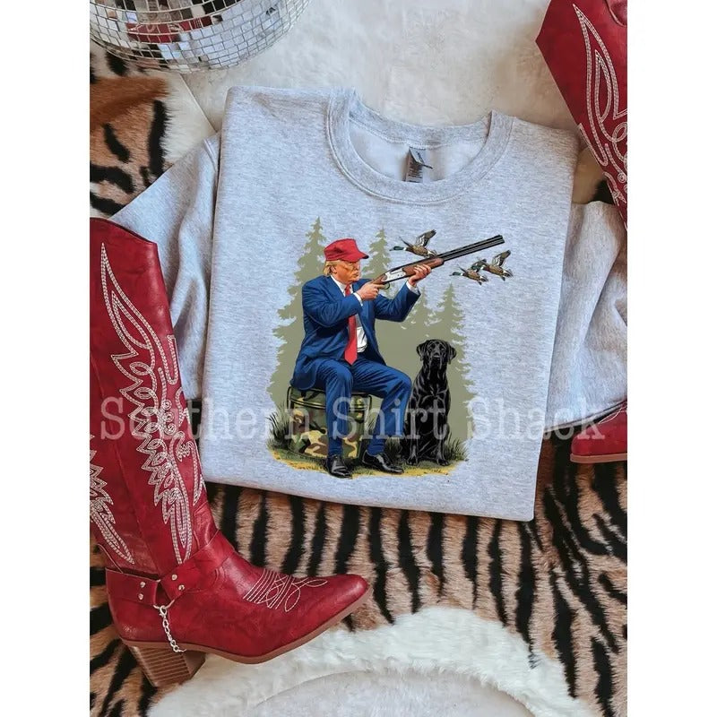 Trump Goes Duck Hunting Sweatshirt| Duck Sweatshirt T-Shirts, Hoodie | ZylaModa.com