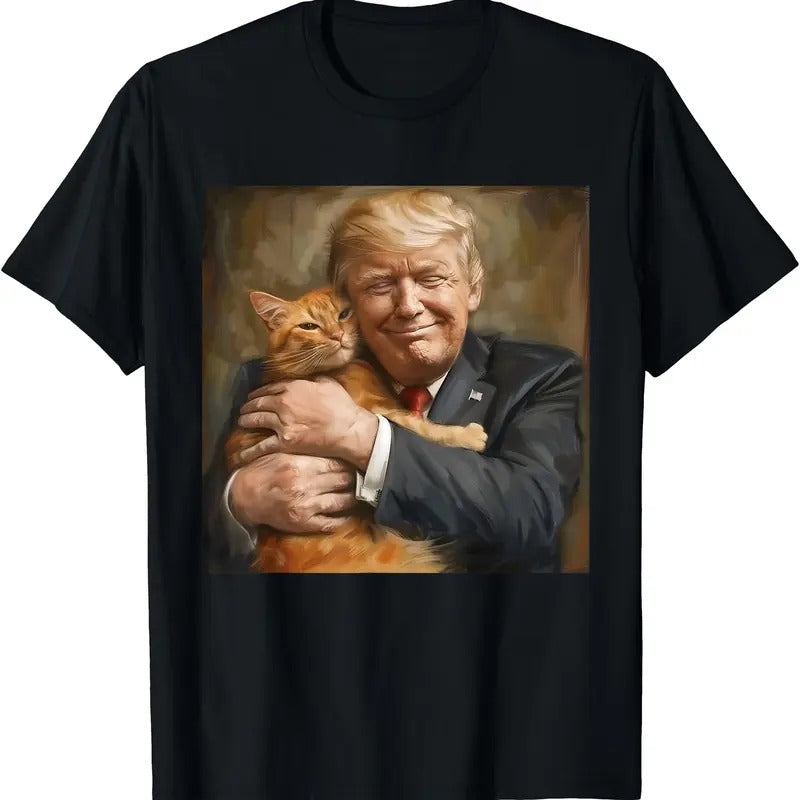 Trump Hugging an Orange Cat 2024 T-Shirt | Unisex Cotton Tee Gift | Full Size Hoodie, Sweatshirt | ZylaModa.com