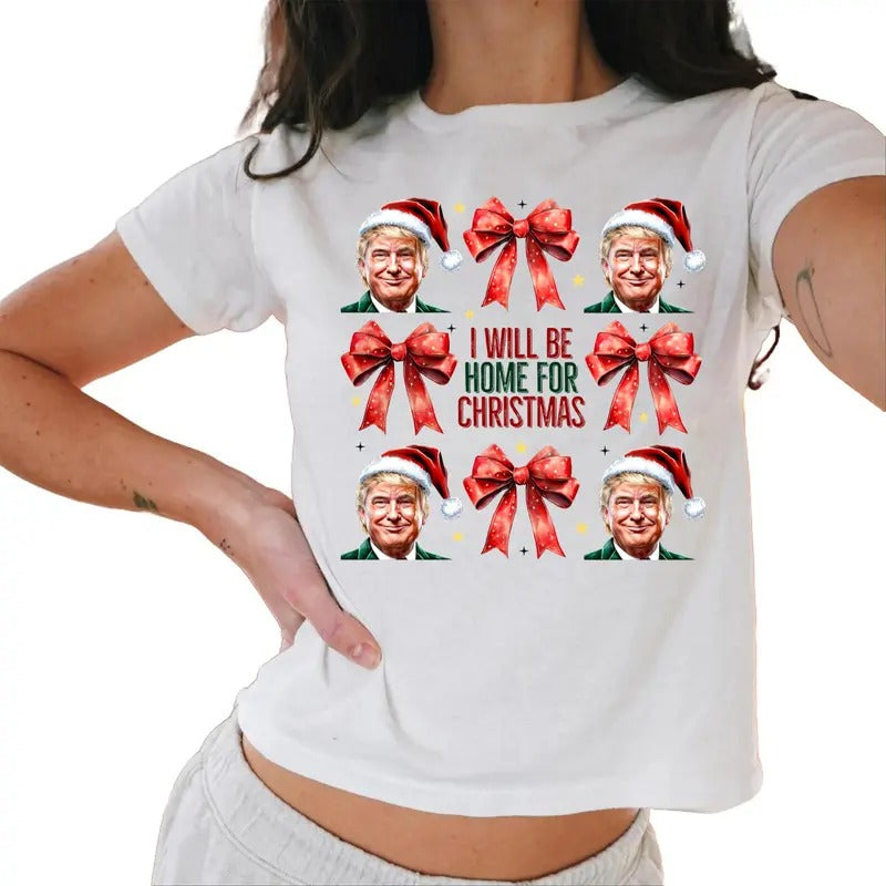 Trump I'Ll Be Home For Christmas, Humorous Trump Christmas Baby Tee Casual Comfort Hoodie, Sweatshirt | ZylaModa.com