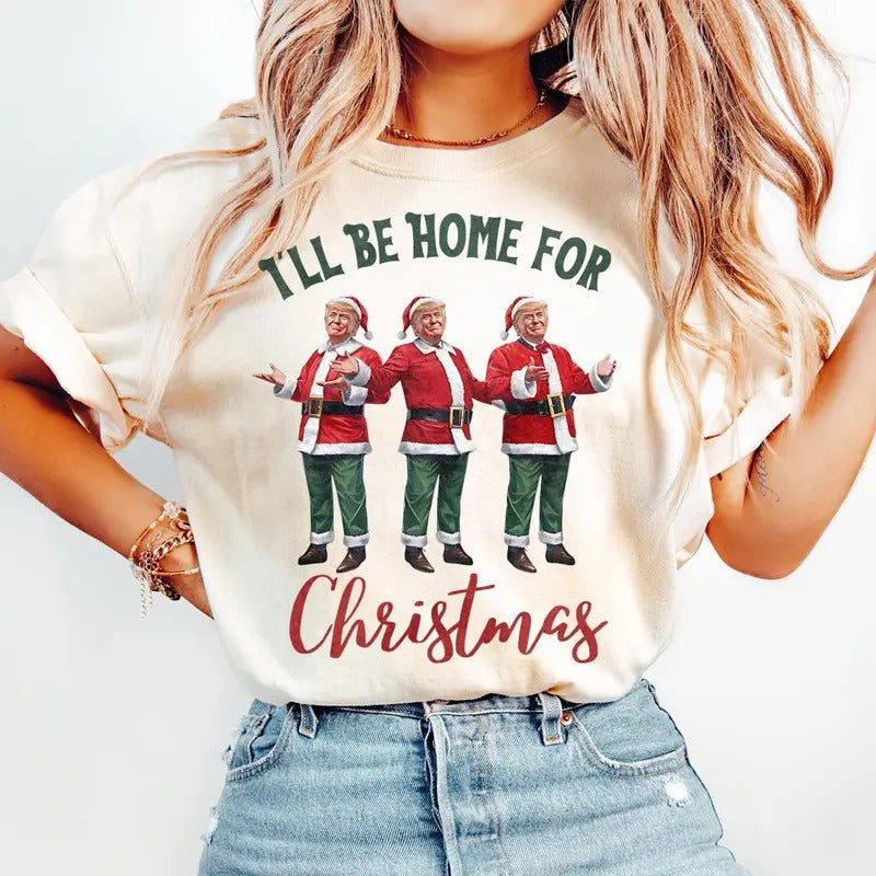 Trump I'll Be Home for Christmas - Election Trump Christmas T-Shirt Hoodie, Sweatshirt | ZylaModa.com