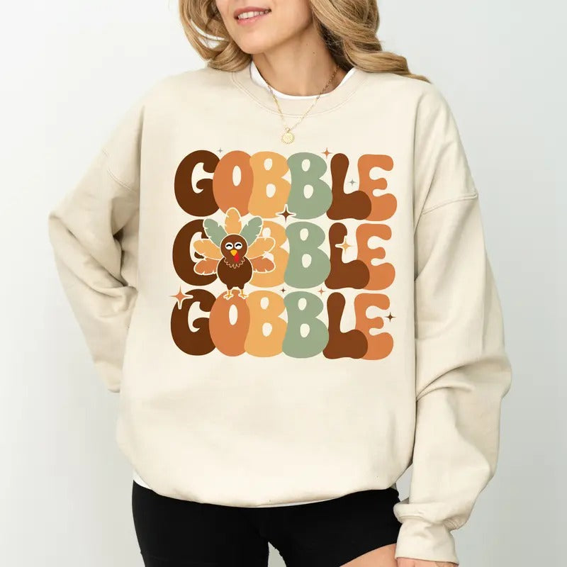 Turkey Gobble Sweatshirt, Thanksgiving Crewneck, Turkey Sweater, Funny Turkey Sweatshirt, Vintage Thanksgiving Gift, Fall...