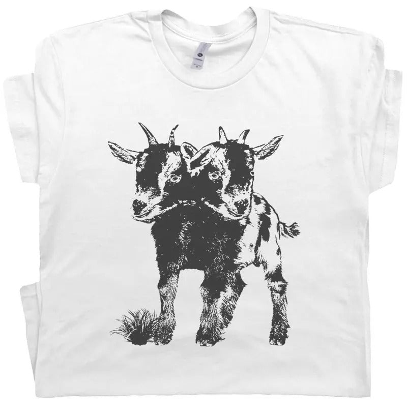 Two Headed Goat Shirt - Cute Goat Graphic T-Shirt Casual Menswear Hoodie, Sweatshirt | ZylaModa.com