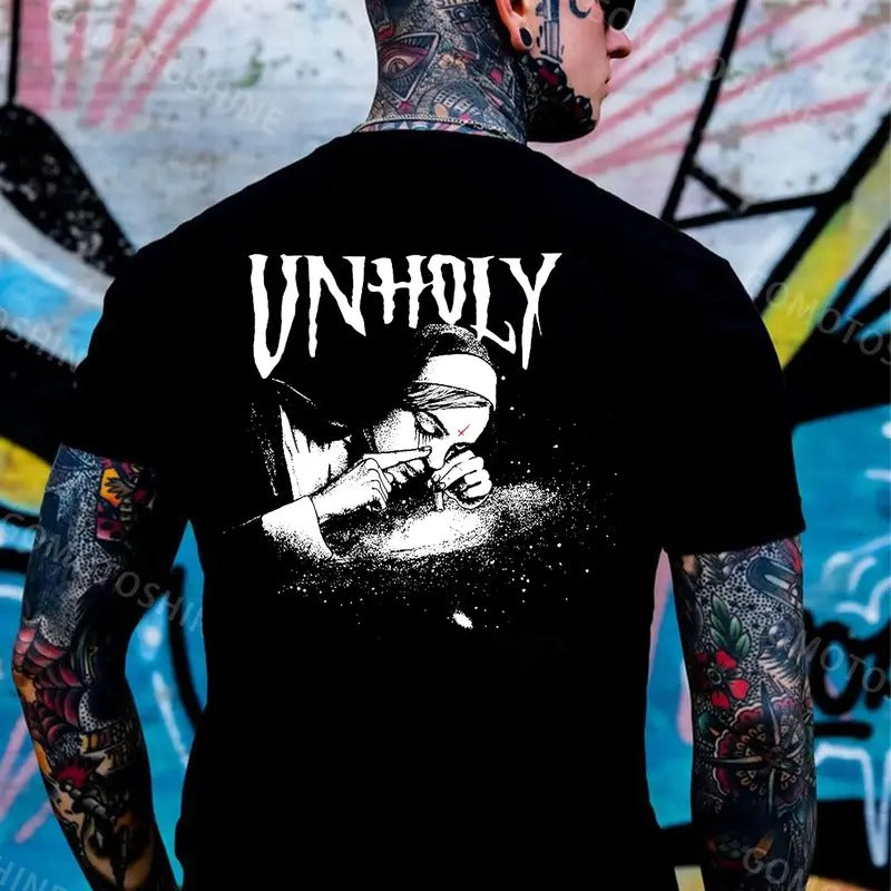 UNHOLY Nun Smoking Dark Style Black Print T-shirt Hoodie, Sweatshirt | ZylaModa.com