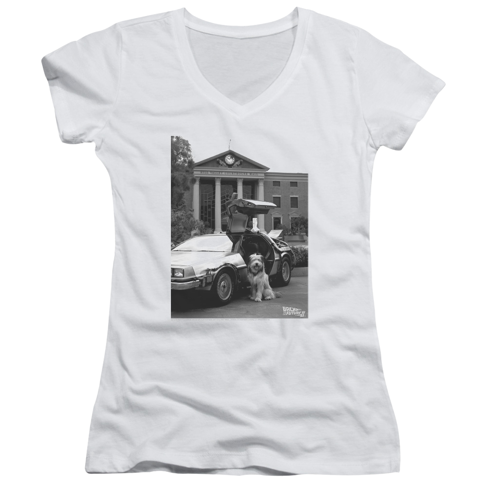 Back to the Future Trilogy Einstein - Juniors V-Neck T-Shirt Hoodie, Sweatshirt | ZylaModa.com