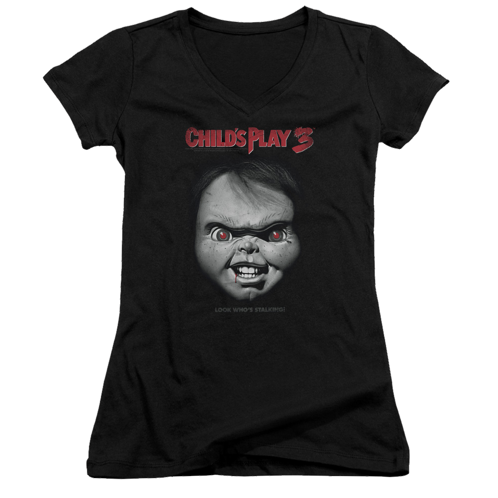 Child's Play 3 Face Poster - Juniors V-Neck T-Shirt Hoodie, Sweatshirt | ZylaModa.com