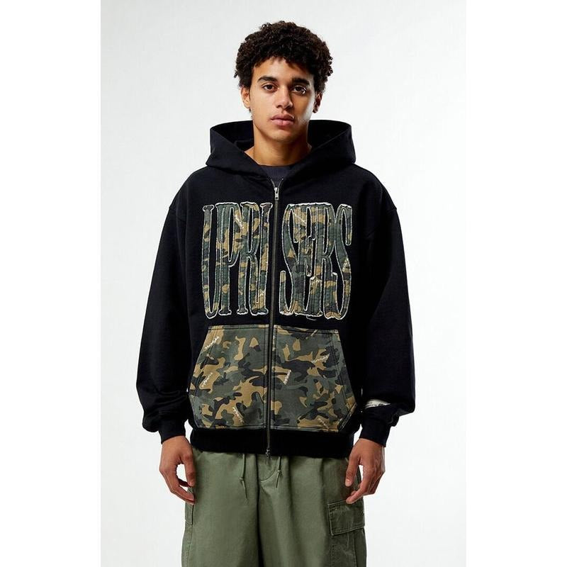 UPRISERS Men's Black Camo Full Zip Hoodie T-Shirts, Sweatshirt | ZylaModa.com