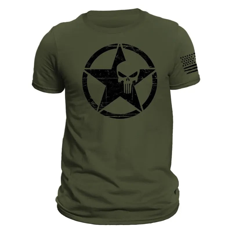 US Star Skull Distressed Design With Flag on Sleeve Men's T-Shirt Hoodie, Sweatshirt | ZylaModa.com