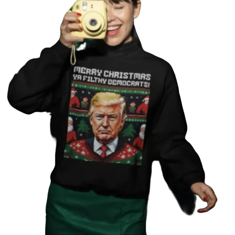 Ugly Christmas Sweater Trump Christmas Sweatshirt Ugly Election 2024 Shirt Hoodie | ZylaModa.com