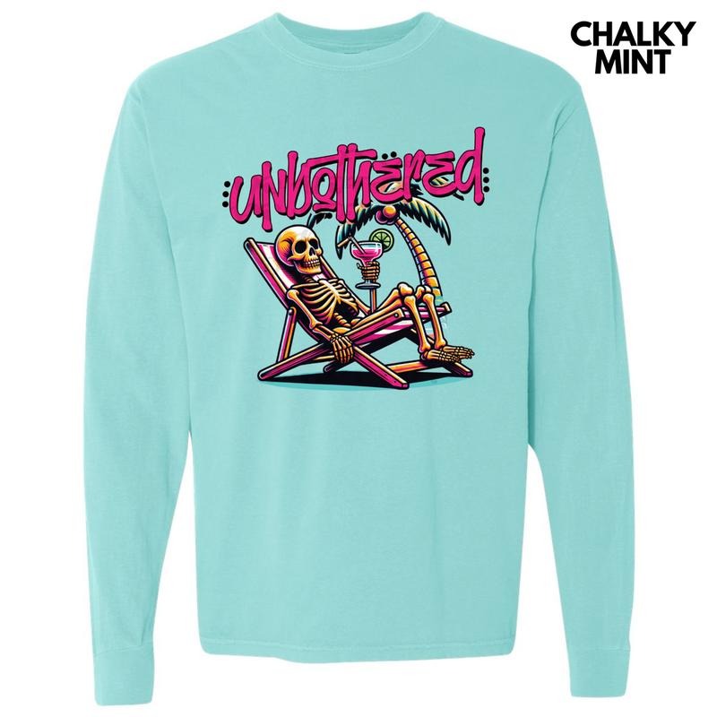 Unbothered Skeleton Long Sleeve Comfort Colors T-Shirt Hoodie, Sweatshirt | ZylaModa.com