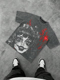 Unisex Cartoon Girl Print Short Sleeve T-shirt, Street Fashion Casual Soft Comfy Graphic Tee for Daily Wear, Unisex Top...
