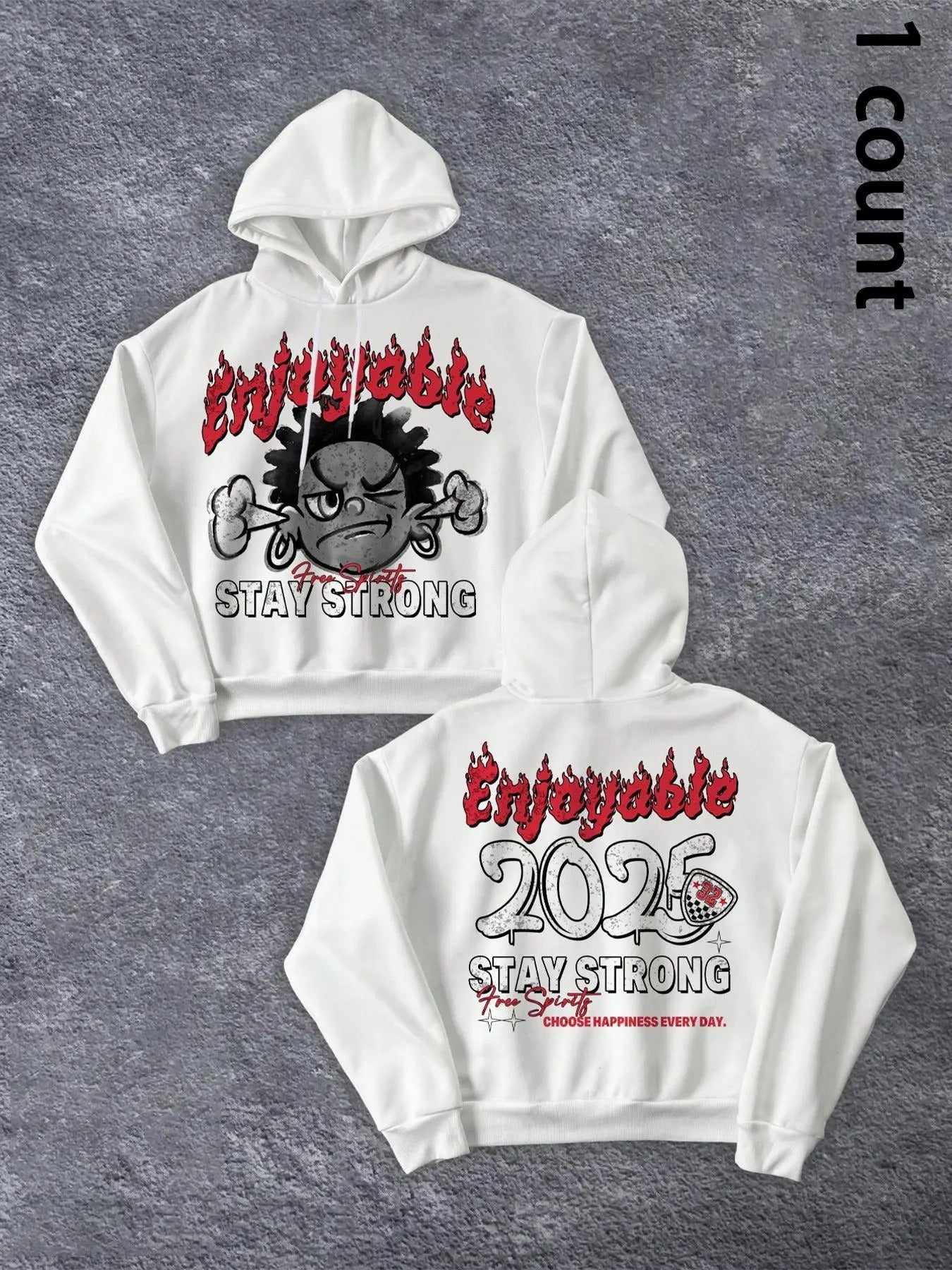 Unisex Cartoon Graphic Letters Print Drawstring Hoodie, Regular Fit Casual Long Sleeve Hooded Sweatshirt for Spring &...