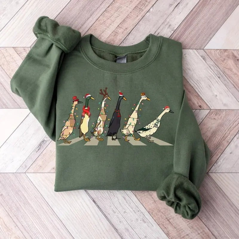 Unisex Christmas Ducks Sweatshirt - Classic Fit Crewneck Sweatshirt & Hoodie - Cotton, Fabric Menswear Fitted T-Shirts