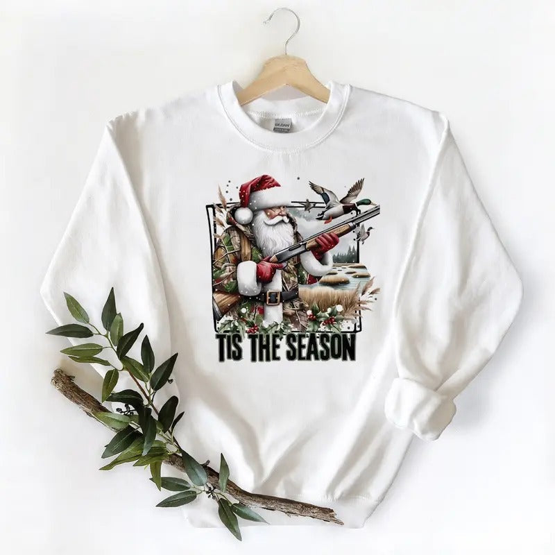 Unisex Christmas Tis the Season Mallard Duck Sweatshirt Pullover Hoodie - Cotton, Sweater Crewneck Womenswear Day T-Shirts