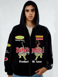 Unisex Letter & Number Print Zip Up Hoodie, Casual Regular Fit Street Long Sleeve Hooded Jacket for Spring & Fall,...