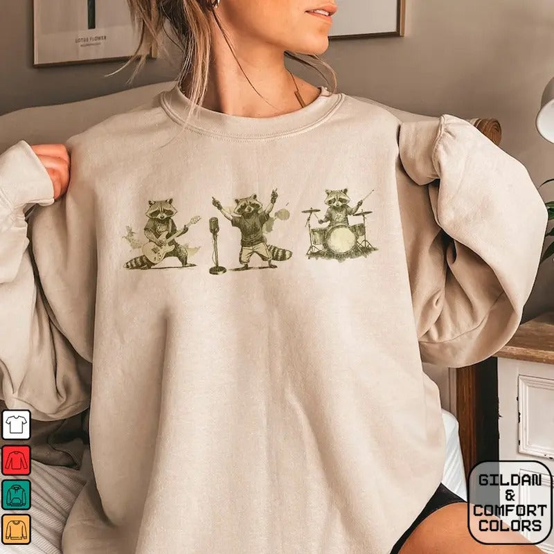 Unisex Raccoon Band Music shirt Cotton Womenswear Hoodie, Sweatshirt | ZylaModa.com