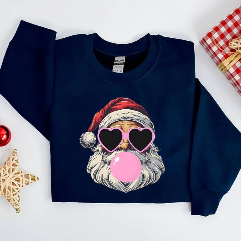 Unisex Santa Bubble Gum Shirt, Christmas Sweatshirt, Funny Santa Pullover - Fabric Hoodie | ZylaModa.com