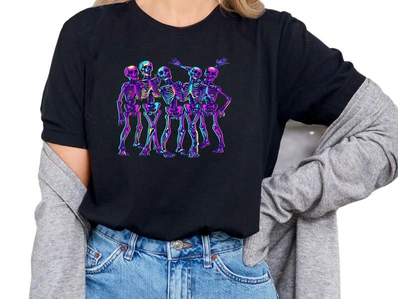 Unisex Sizing Skull Shirt with Bright & Neon Colors, Halloween Shirt, 90's, Skeleton, 80's, Short Sleeve Streetwear T...