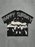 Unisex's Happy Sunday Letter Print Short Sleeve Graphic Tee, Casual Comfy Round Neck T-shirt for Summer, Fashion Men's...