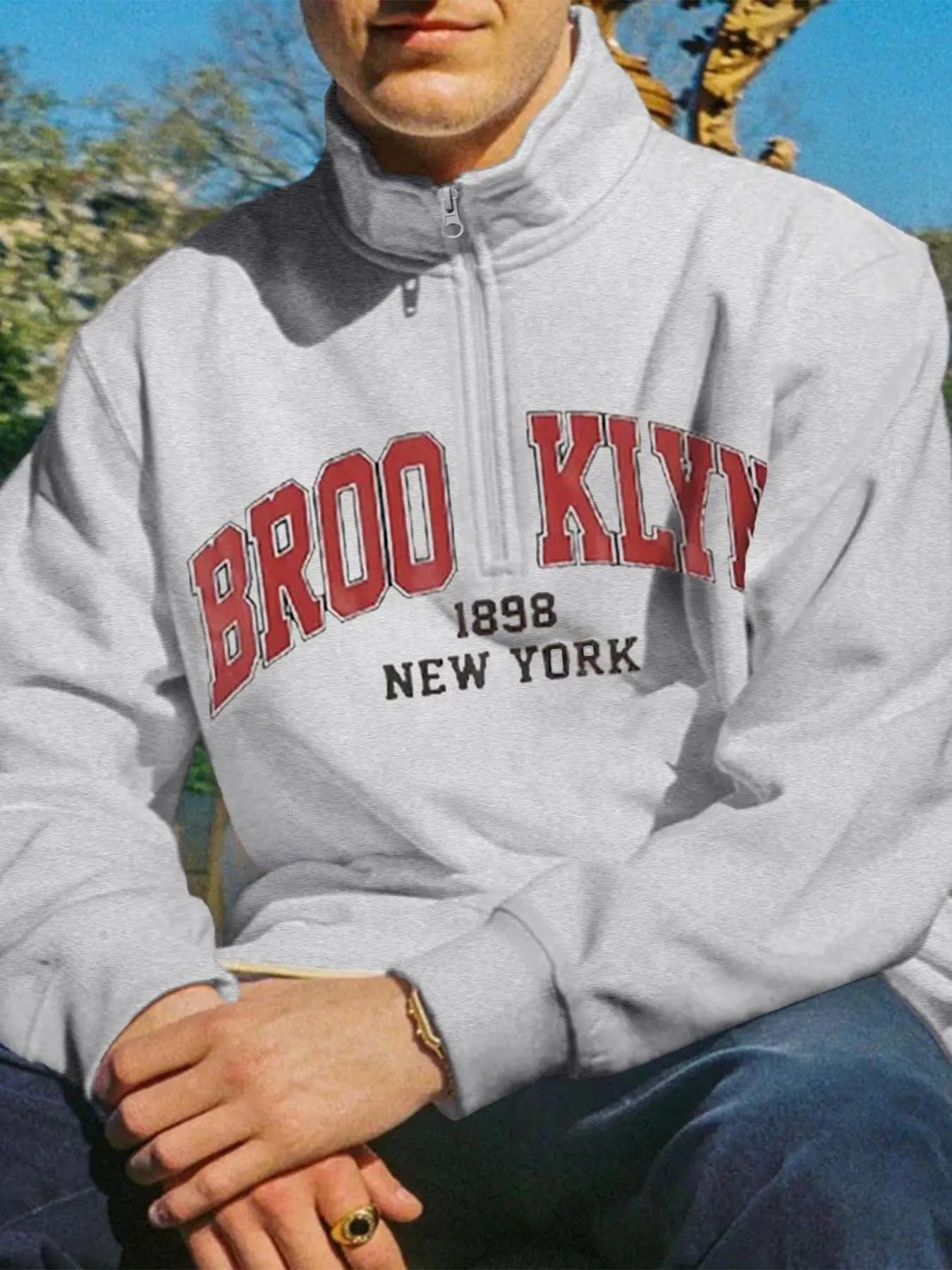 Unisex's Letter & Number Print Drop Shoulder Half Zip Sweatshirt, Regular Fit Casual Long Sleeve Stand Collar Pullover...