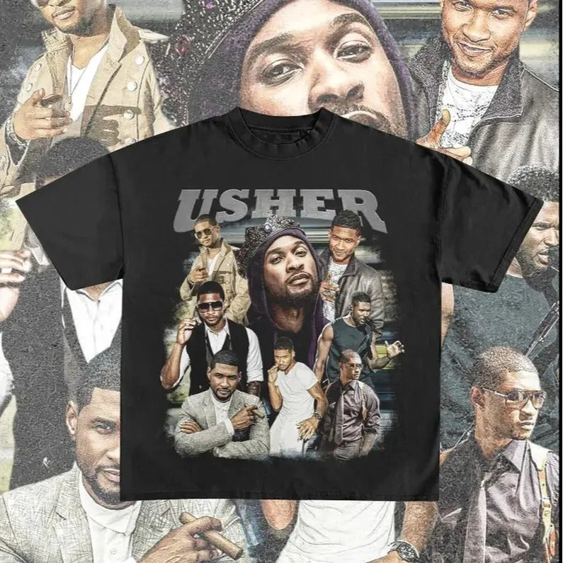 Usher Tshirt - 90s Vintage x Bootleg Style Rap Tee Cotton Menswear Hoodie, Sweatshirt | ZylaModa.com