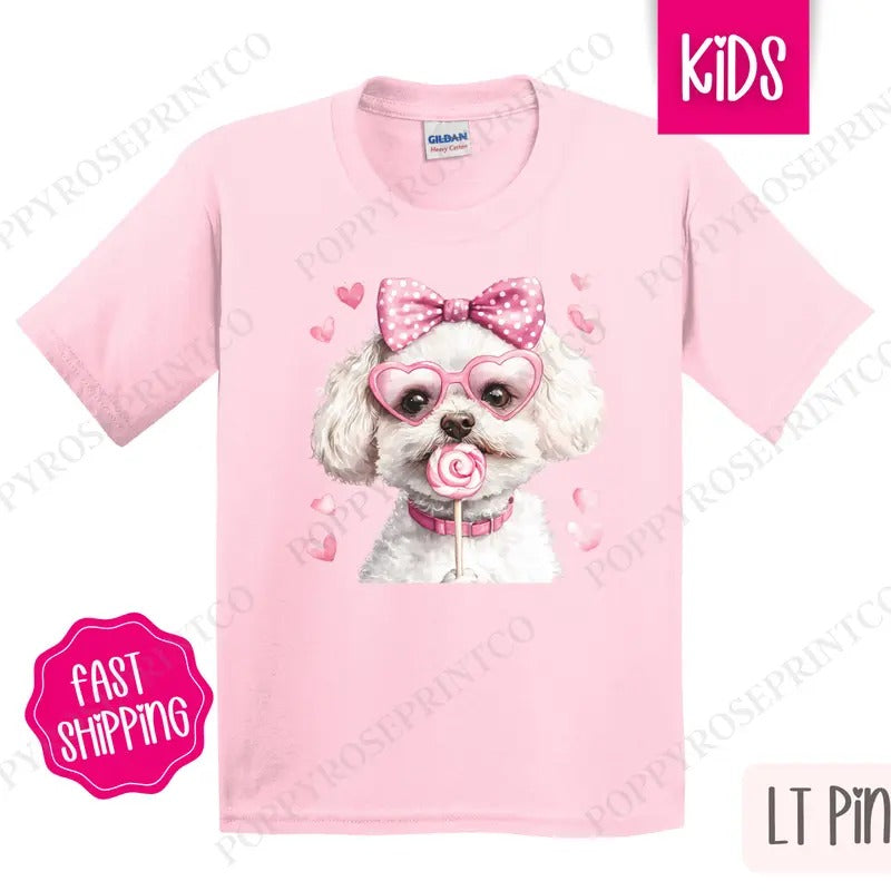 Valentine Bichon Kids Shirt - Valentine's Day Children's Tshirt - Cute Youth Tee Gildan Hoodie, Sweatshirt | ZylaModa.com
