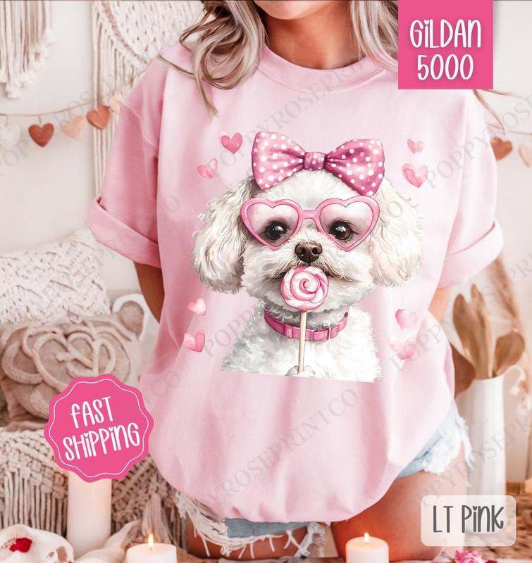 Valentine Bichon Shirt Gildan, Valentine's Day Women's Tee, Cute Women's Tshirt Plus Sizes Hoodie, Sweatshirt | ZylaModa.com