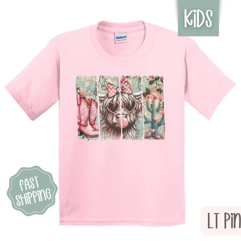 Valentine Cow Kids Shirt - Valentine's Day Children's Tshirt - Western Youth Tee Gildan Hoodie, Sweatshirt | ZylaModa.com